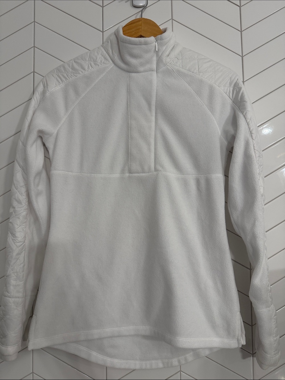 Athleta white mixed-media half-zip pullover in women’s size XS - Picture 3 of 11